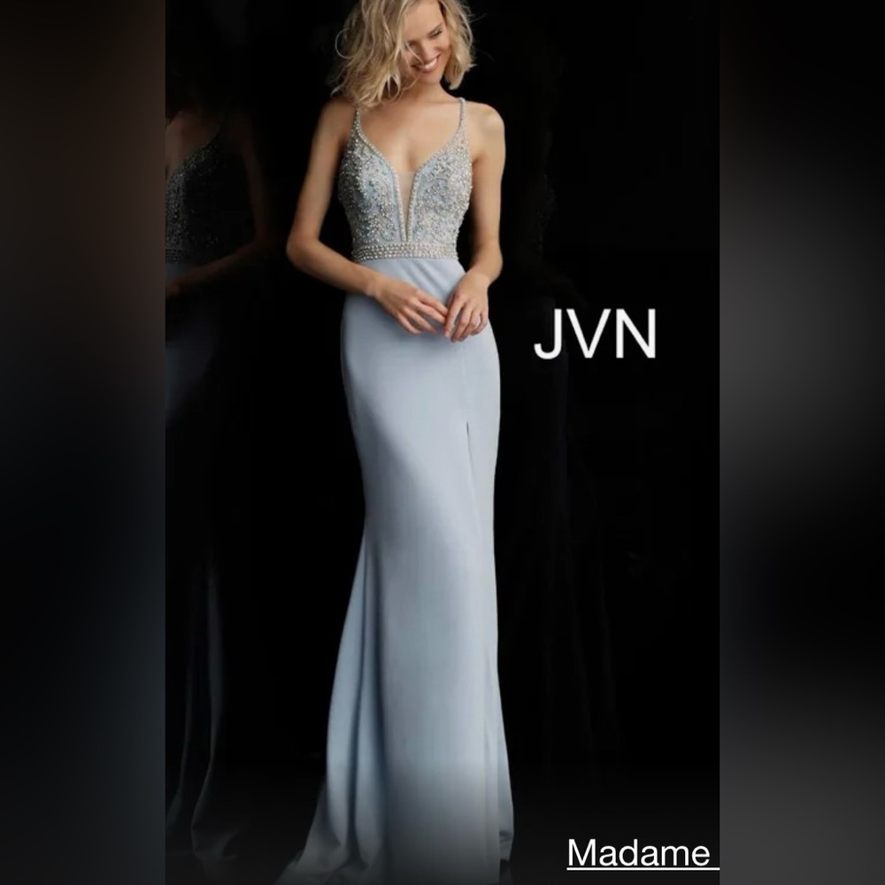 Jovani Beaded Bodice strappy back plunge front gown size 14